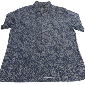 Quiksilver Waterman Mens XL Blue Short Sleeve Button Shirt Hawaiian Print
